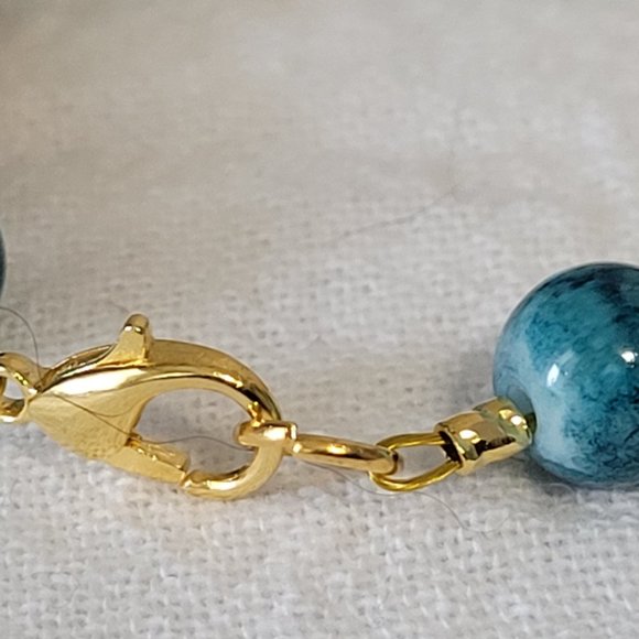 Teal and White Swirl and Gold Bracelet - Picture 3 of 9